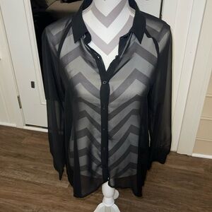 Lauren Conrad Sheer Black Dress Shirt. Lace details on the back